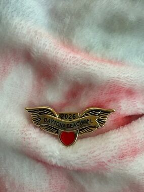 Daytona Beach FL 2026 Winged Heart Enamel Pin - Gold & Red